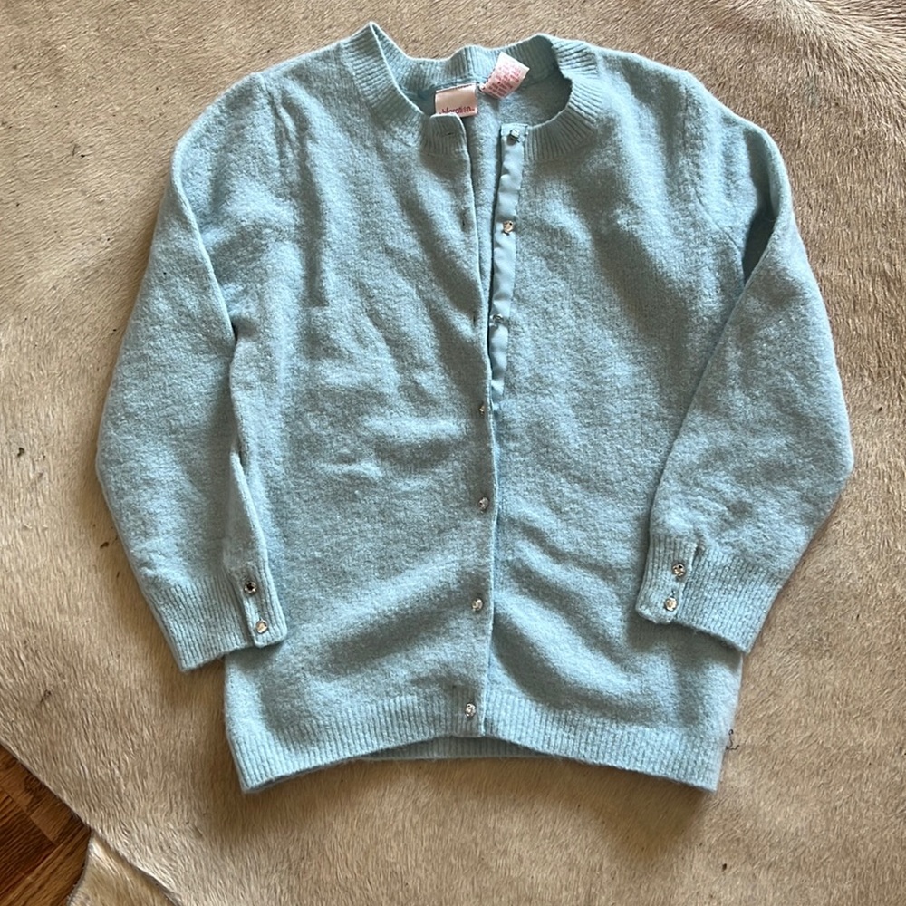 Pale egg shell blue cardigan with jewel buttons